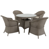 Poly Rattan 4 Seater Garden Dining Set With Parasol Hole And Cushions - Velmora