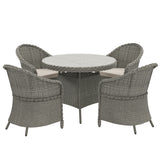 Poly Rattan 4 Seater Garden Dining Set With Parasol Hole And Cushions - Velmora