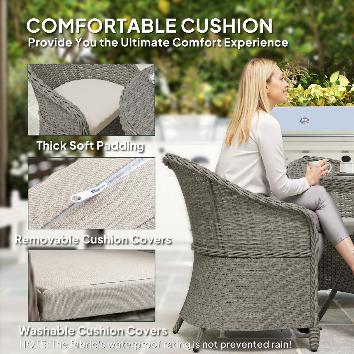 Poly Rattan 4 Seater Garden Dining Set With Parasol Hole And Cushions - Velmora