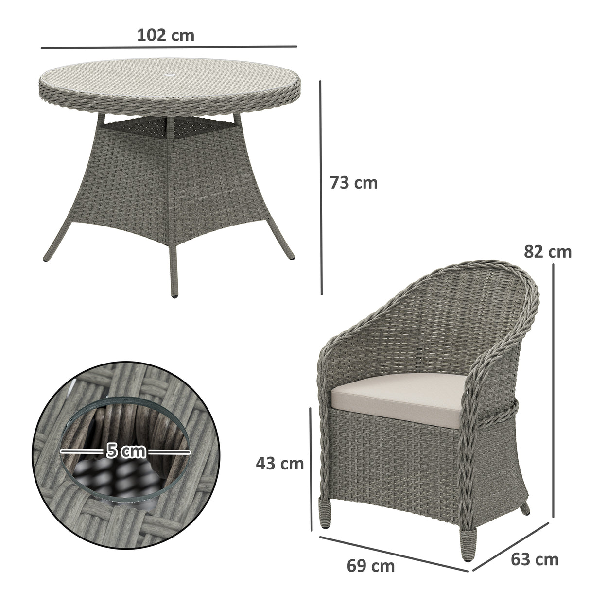 Poly Rattan 4 Seater Garden Dining Set With Parasol Hole And Cushions - Velmora