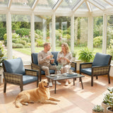 Poly Rattan 4 Seater Garden Sofa Set With 2 Armchairs And Coffee Table - Velmora