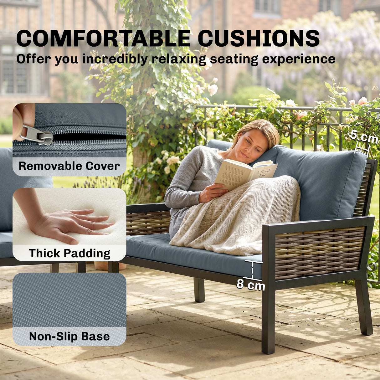 Poly Rattan 4 Seater Garden Sofa Set With 2 Armchairs And Coffee Table - Velmora