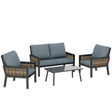 Poly Rattan 4 Seater Garden Sofa Set With 2 Armchairs And Coffee Table - Velmora