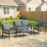 Poly Rattan 4 Seater Garden Sofa Set With 2 Armchairs And Coffee Table - Velmora