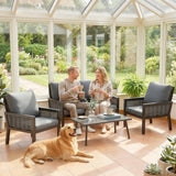 Poly Rattan 4 Seater Garden Sofa Set With 2 Armchairs And Coffee Table - Velmora