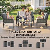 Poly Rattan 4 Seater Garden Sofa Set With 2 Armchairs And Coffee Table - Velmora