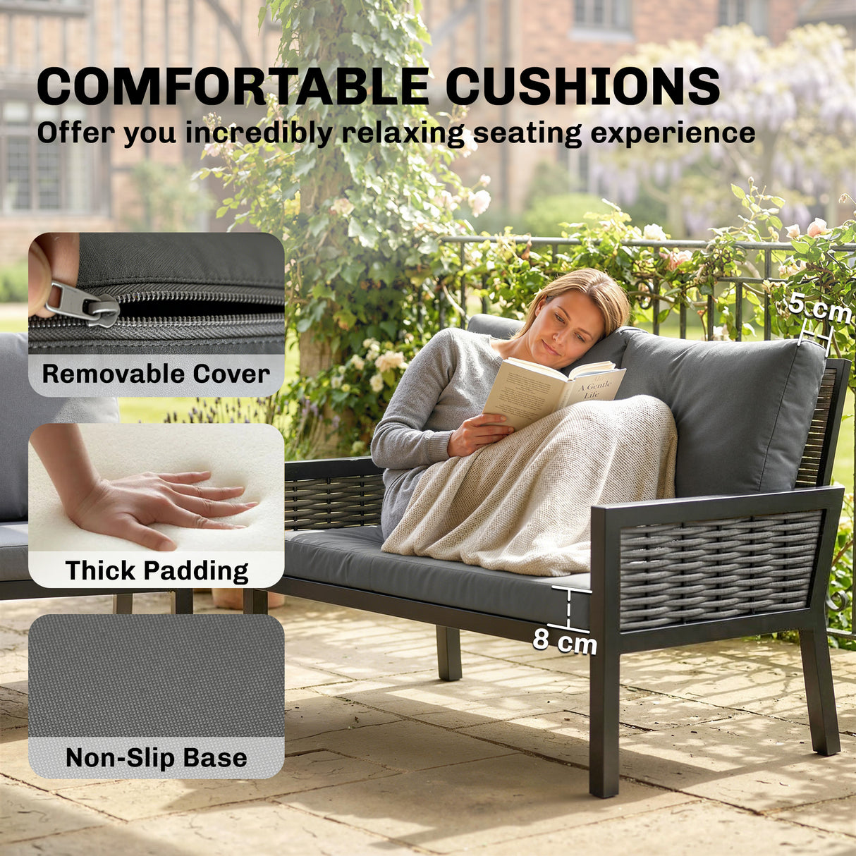 Poly Rattan 4 Seater Garden Sofa Set With 2 Armchairs And Coffee Table - Velmora