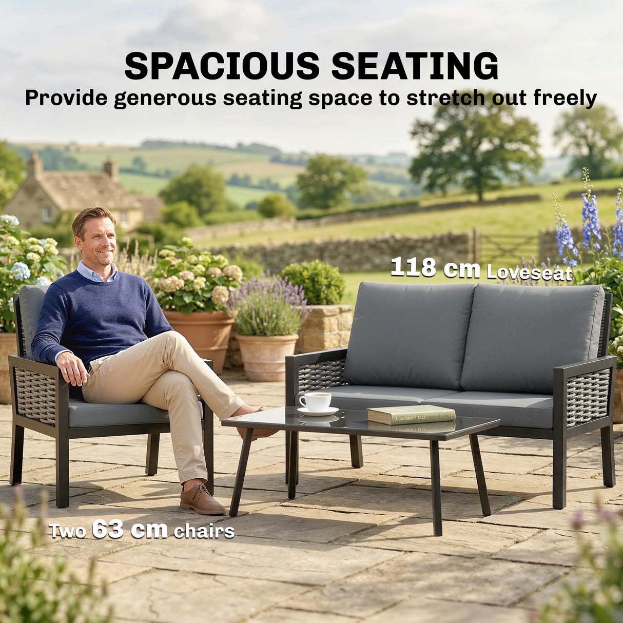 Poly Rattan 4 Seater Garden Sofa Set With 2 Armchairs And Coffee Table - Velmora