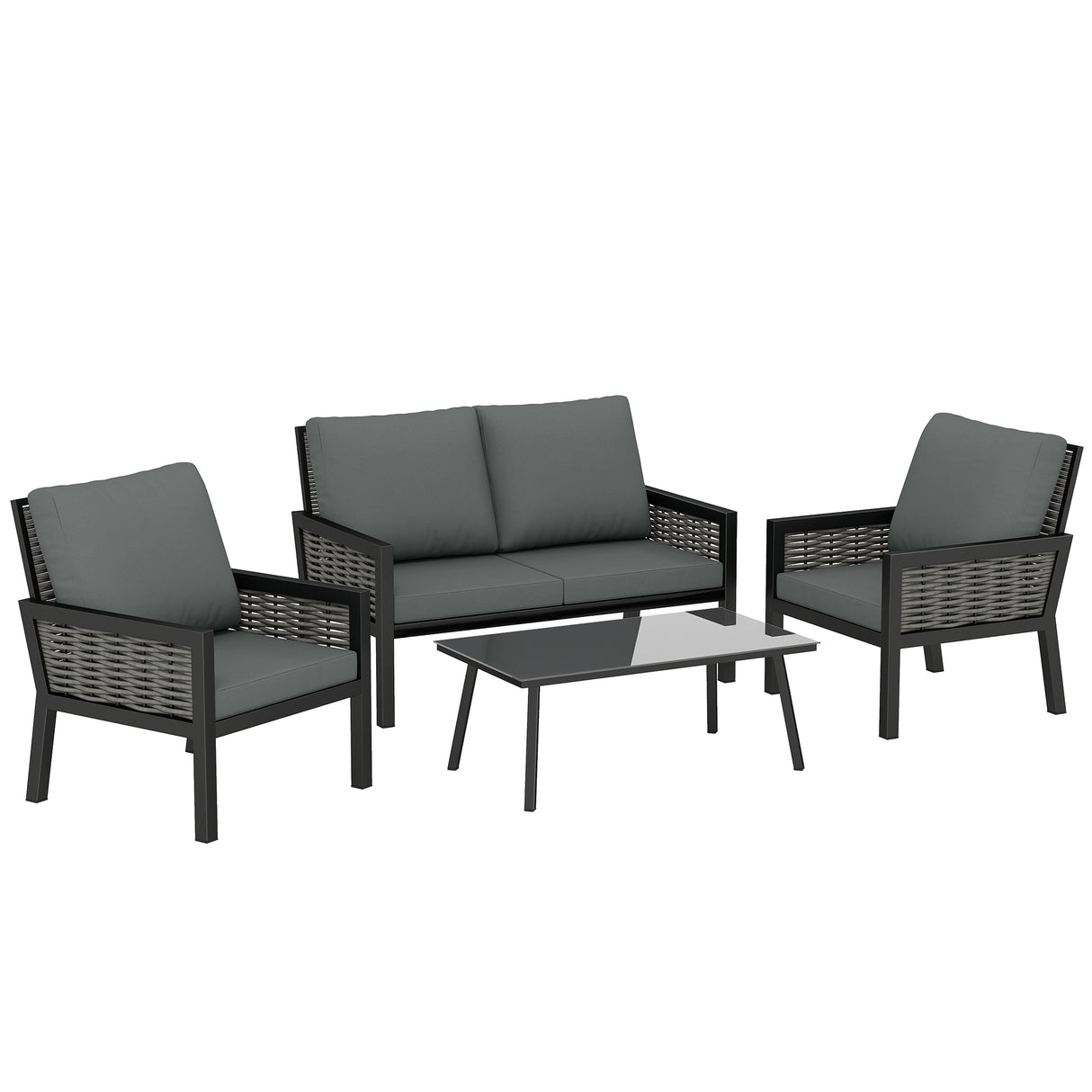 Poly Rattan 4 Seater Garden Sofa Set With 2 Armchairs And Coffee Table - Velmora