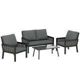 Poly Rattan 4 Seater Garden Sofa Set With 2 Armchairs And Coffee Table - Velmora