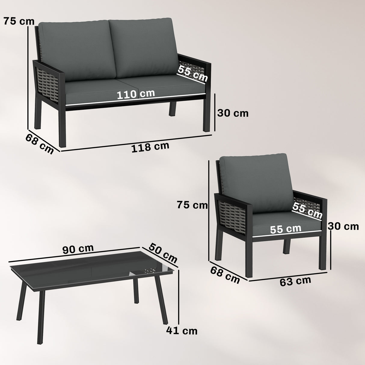 Poly Rattan 4 Seater Garden Sofa Set With 2 Armchairs And Coffee Table - Velmora