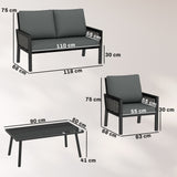Poly Rattan 4 Seater Garden Sofa Set With 2 Armchairs And Coffee Table - Velmora
