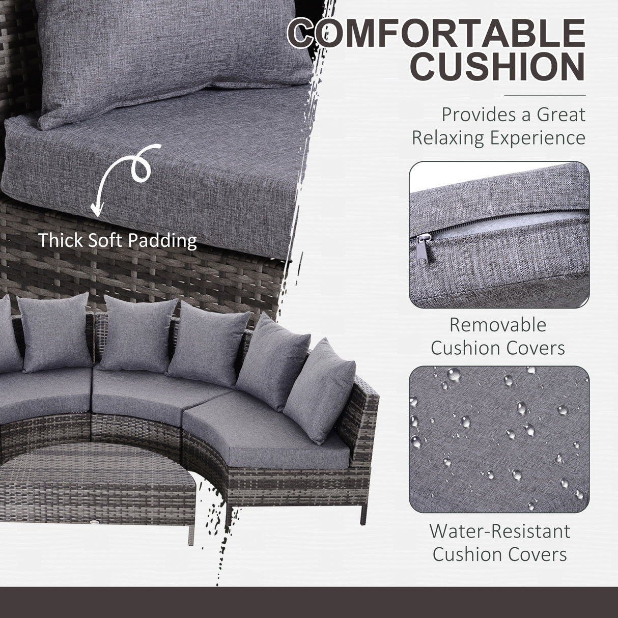 Poly Rattan 4 Seater Half-Round Garden Sofa Set With Coffee Table - Velmora