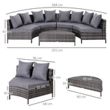 Poly Rattan 4 Seater Half-Round Garden Sofa Set With Coffee Table - Velmora