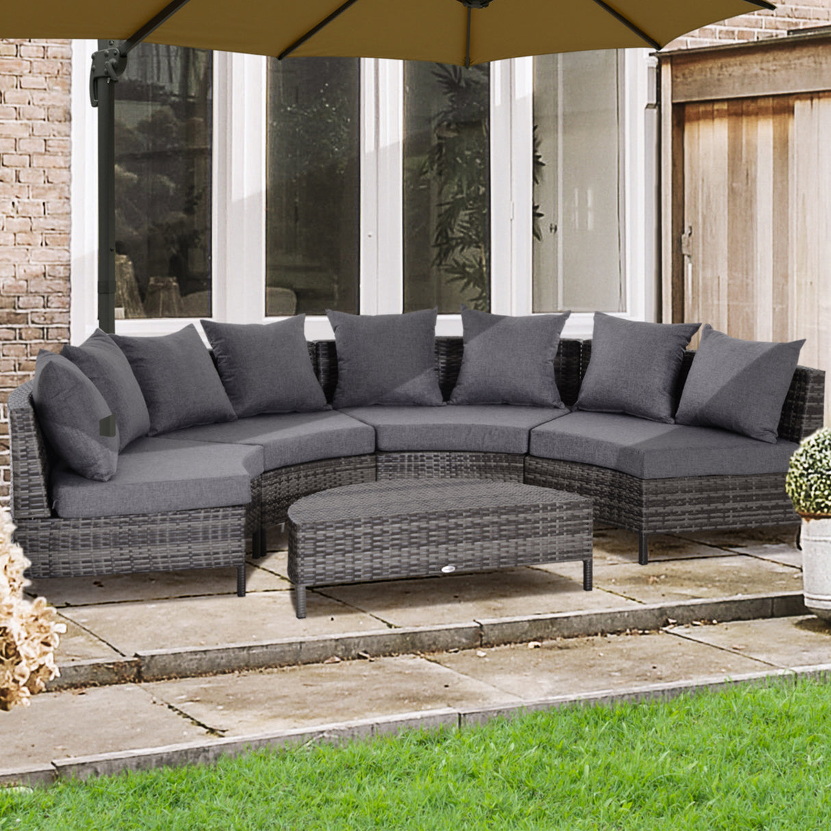 Poly Rattan 4 Seater Half-Round Garden Sofa Set With Coffee Table - Velmora