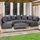 Poly Rattan 4 Seater Half-Round Garden Sofa Set With Coffee Table - Velmora