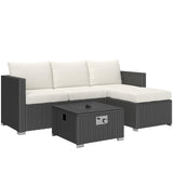 Poly Rattan 5 Piece Garden Sofa Set With Gas Fire Pit Table and Footstool - Velmora