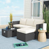 Poly Rattan 5 Piece Garden Sofa Set With Gas Fire Pit Table and Footstool - Velmora
