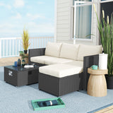 Poly Rattan 5 Piece Garden Sofa Set With Gas Fire Pit Table and Footstool - Velmora
