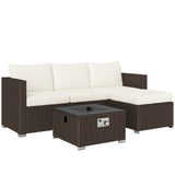 Poly Rattan 5 Piece Garden Sofa Set With Gas Fire Pit Table and Footstool - Velmora