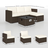 Poly Rattan 5 Piece Garden Sofa Set With Gas Fire Pit Table and Footstool - Velmora
