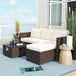 Poly Rattan 5 Piece Garden Sofa Set With Gas Fire Pit Table and Footstool - Velmora