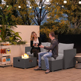 Poly Rattan 5 Piece Garden Sofa Set With Gas Fire Pit Table and Footstool - Velmora