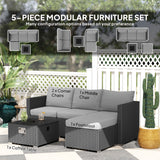 Poly Rattan 5 Piece Garden Sofa Set With Gas Fire Pit Table and Footstool - Velmora