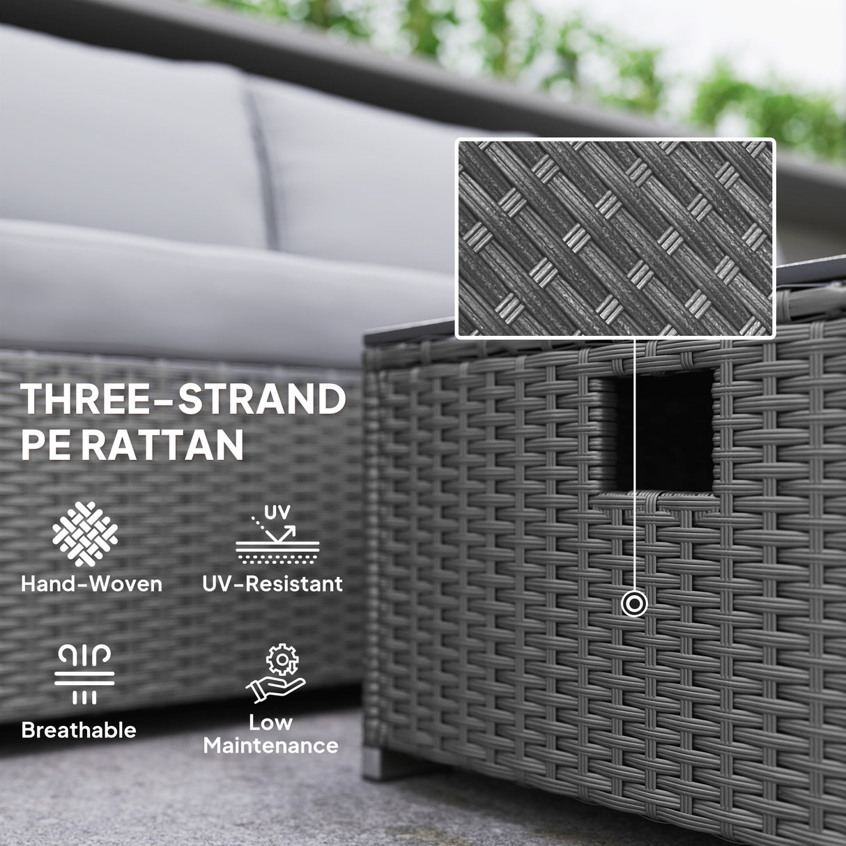Poly Rattan 5 Piece Garden Sofa Set With Gas Fire Pit Table and Footstool - Velmora