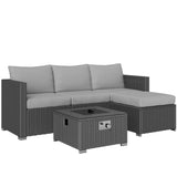 Poly Rattan 5 Piece Garden Sofa Set With Gas Fire Pit Table and Footstool - Velmora
