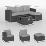 Poly Rattan 5 Piece Garden Sofa Set With Gas Fire Pit Table and Footstool - Velmora