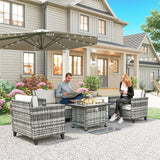 Poly Rattan 5 Pieces 4 Seater Garden Furniture Set With Gas Fire Pit Table - Velmora