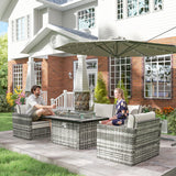Poly Rattan 5 Pieces 4 Seater Garden Furniture Set With Gas Fire Pit Table - Velmora