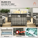 Poly Rattan 5 Pieces 4 Seater Garden Furniture Set With Gas Fire Pit Table - Velmora