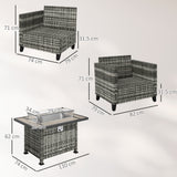 Poly Rattan 5 Pieces 4 Seater Garden Furniture Set With Gas Fire Pit Table - Velmora