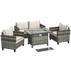 Poly Rattan 5 Pieces 4 Seater Garden Furniture Set With Gas Fire Pit Table - Velmora