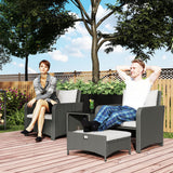 Poly Rattan 5 Pieces Garden Sofa Set With 2-Tier Coffee Table And Ottomans - Velmora