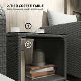 Poly Rattan 5 Pieces Garden Sofa Set With 2-Tier Coffee Table And Ottomans - Velmora