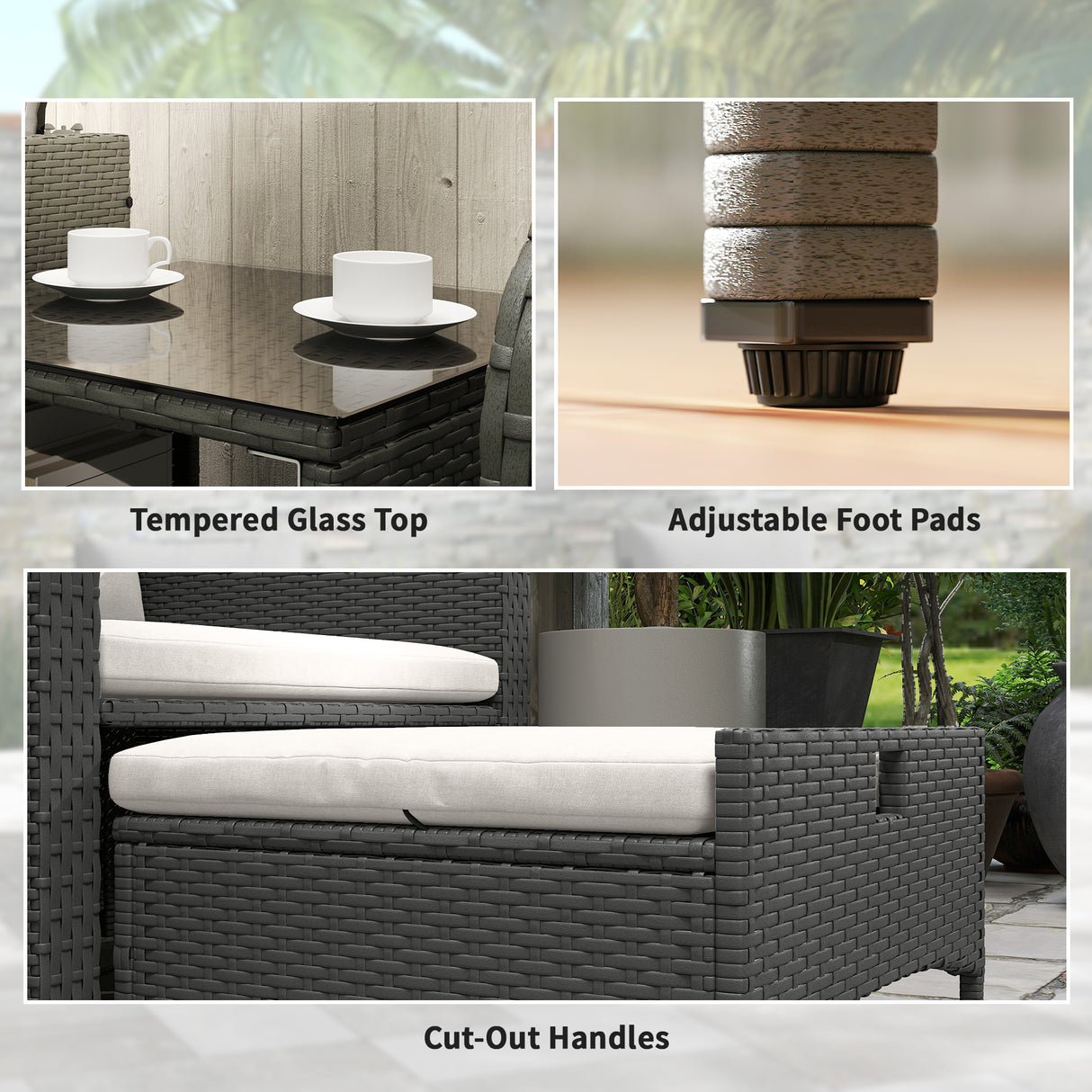 Poly Rattan 5 Pieces Garden Sofa Set With 2-Tier Coffee Table And Ottomans - Velmora