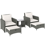 Poly Rattan 5 Pieces Garden Sofa Set With 2-Tier Coffee Table And Ottomans - Velmora
