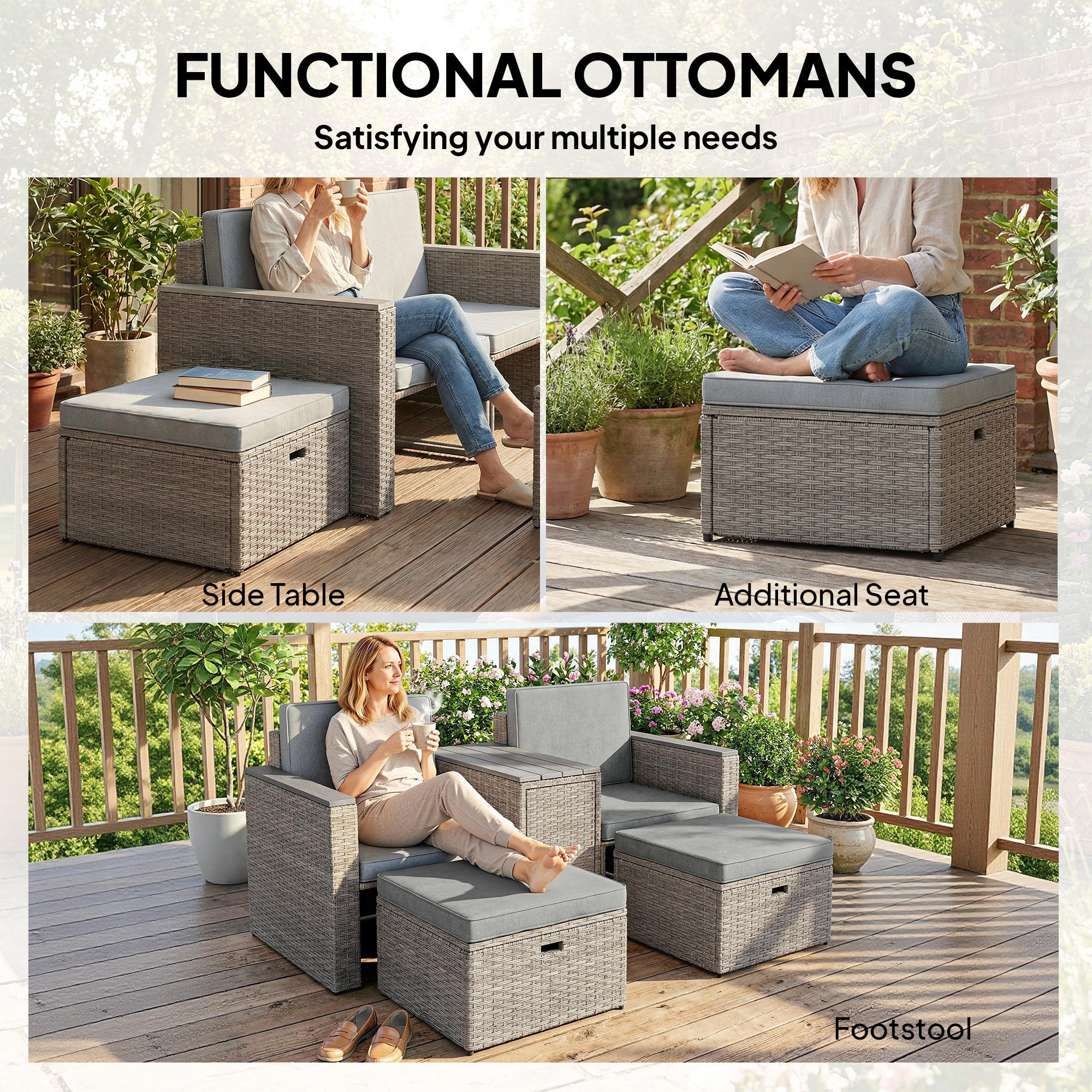 Poly Rattan 5 Pieces Garden Sofa Set With Storage Table And Footstools - Velmora