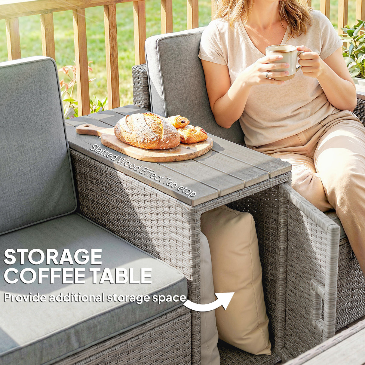 Poly Rattan 5 Pieces Garden Sofa Set With Storage Table And Footstools - Velmora