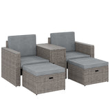 Poly Rattan 5 Pieces Garden Sofa Set With Storage Table And Footstools - Velmora