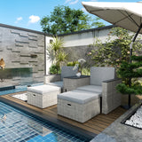 Poly Rattan 5 Pieces Garden Sofa Set With Storage Table And Footstools - Velmora