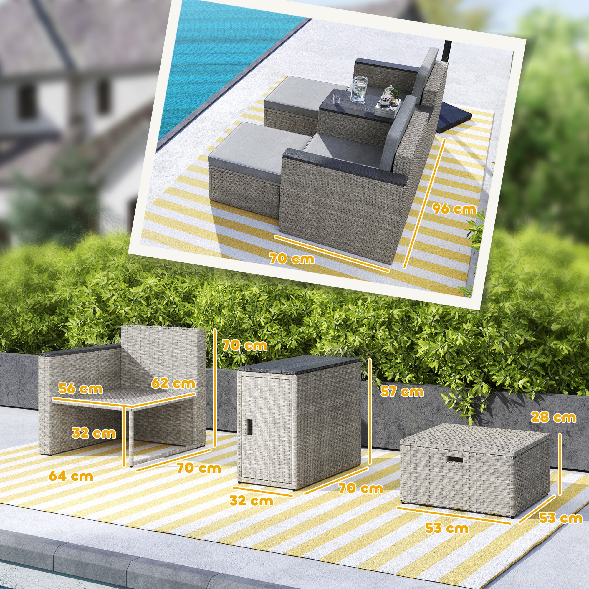 Poly Rattan 5 Pieces Garden Sofa Set With Storage Table And Footstools - Velmora