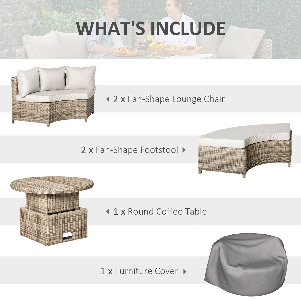 Poly Rattan 5 Pieces Round Garden Daybed With Cushions - Velmora