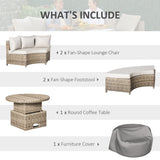 Poly Rattan 5 Pieces Round Garden Daybed With Cushions - Velmora