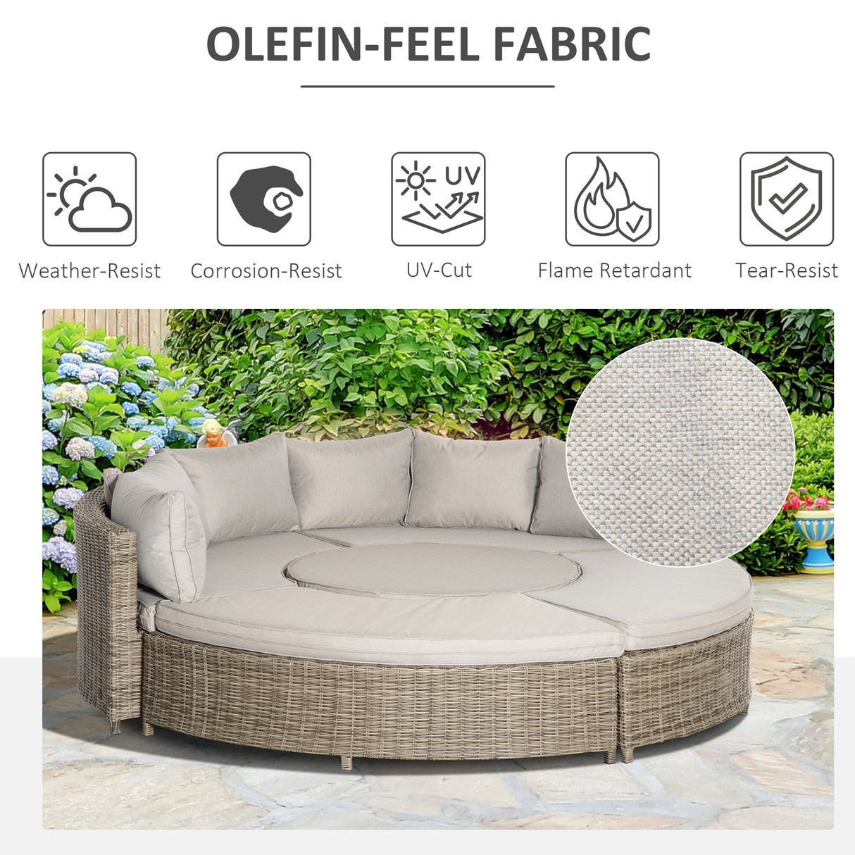 Poly Rattan 5 Pieces Round Garden Daybed With Cushions - Velmora