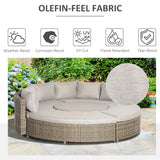Poly Rattan 5 Pieces Round Garden Daybed With Cushions - Velmora