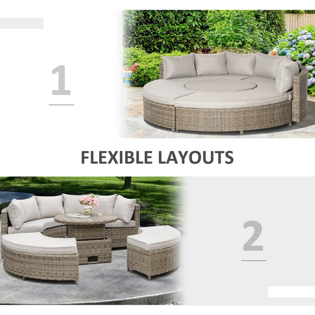 Poly Rattan 5 Pieces Round Garden Daybed With Cushions - Velmora